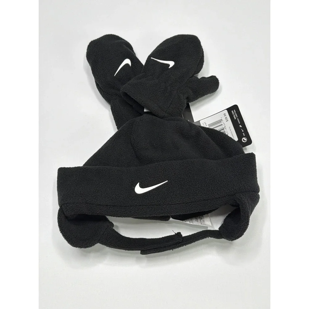 Nike Toddler Boys‎ 2T 4T Black Fleece Hat Mittens Set 2 Piece Winter Warm